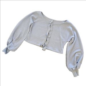 Unbranded NWOT Women's Grey Dolman Balloon Sleeves Cropped Top With Headband,S